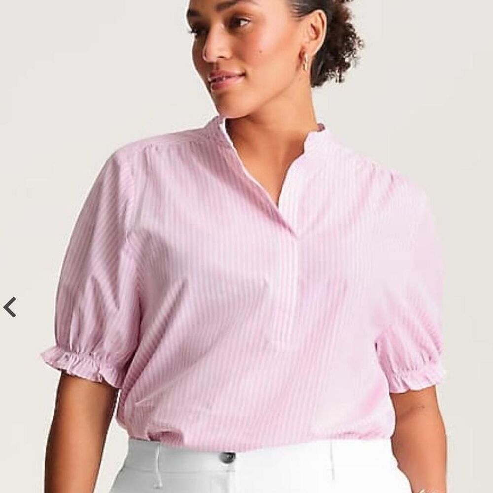 J. Jill Ruffled Cotton-Poplin Top Pink Cottagecore Balloon Sleeve Size XS